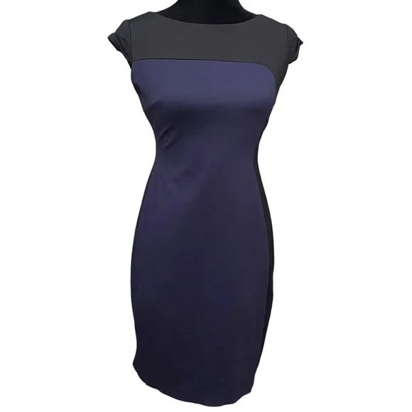 Elie Tahari Navy Black Colorblock Sheath Dress Size 4 Mod Cocktail Party - Picture 2 of 8